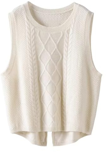 shownicer Pullunder Damen Ärmellose Einfarbig Stricken Weste Pullunder Strickweste Casual Strick Tank Top Sweater Winter Herbst A Weiß L