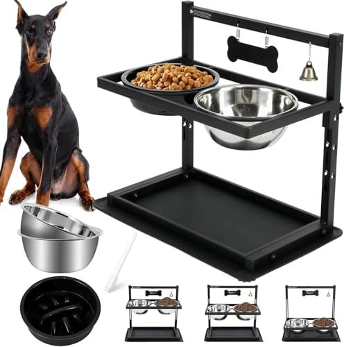 Gamelle surélevée pour chien réglable en hauteur avec tapis anti-déversement, alimentation lente et 2 gamelles de nourriture pour chien en acier inoxydable, gamelles surélevées pour chiens de taille