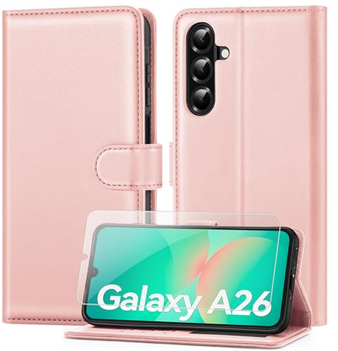 ivencase for Samsung Galaxy A26 5G Phone Case - Pink | With Screen Protector, [RFID Blocking] PU Leather Flip Wallet Case with Stand Card Slots Magnetic Case for Samsung A26