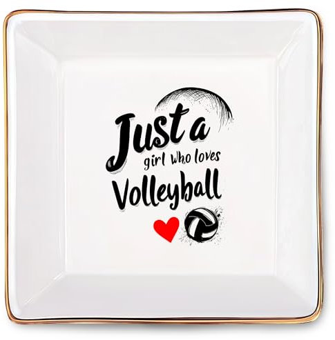 BJDAMAI Volleyball-Schmuck-Ringhalter, Geschirrtablett, Geschenke für Frauen, Teenager, Mädchen, Kinder, Volleyball-Liebhaber, Themen-Dekoration, Merch, Zuhause, Zimmer, Ringe, Ohrringe