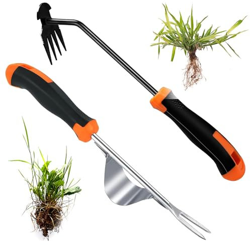 DragonX2 Lot De 2 Désherbeurs en Acier Inoxydable avec Poignée Désherbeur À Bord Dentelé Arrache-Mauvaises Herbes Outil Manuel pour Creuser, Désherber, Transplanter, Déraciner