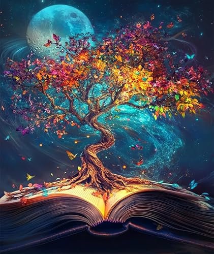 ANSIWEIGO Numero Adulte Kits,Kits de Peinture au Numéro Peinture par Numéros Peinture à l'huile DIY Pour Décoration Maison 40x50cm,L'arbre dans le livre