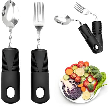 2 piezas de cubiertos Parkinson, mango engrosado, cubiertos para personas mayores de Parkinson, personas mayores con discapacidad, para personas mayores, artritis, Parkinson, discapacitados