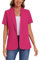 MINTLIMIT Short Sleeve Women's Blazer Flap Pocket Lightweight Notch Lapel Back Vent Business Formal Jacket (Hot Pink M)