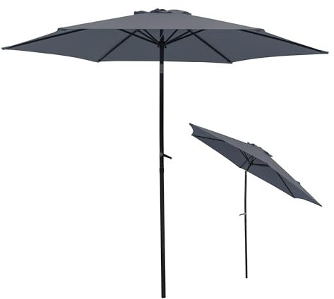 Thanaddo Strandschirm 270 cm, Sonnenschirm Sonnenschutz UPF 50+, beidseitig um 30° knickbar, windfest stabil Gartenschirm für Balkon, Garten, Terrasse, Strand, Outdoor, ohne Ständer (Dark-grau)