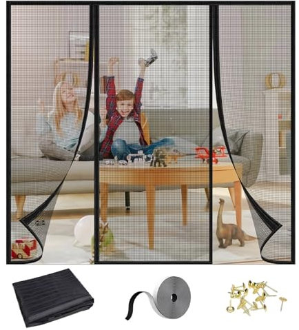 Pollenschutzgitter 145x270cm(WxH) Schwarz zuschneidbarer,transparenter Pollenschutz & Insect Stop Fliegengitter für Fenster - Insektenschutz mit Klettband selbstklebend