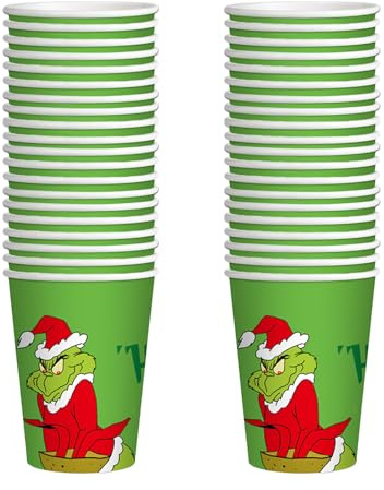 UNVOJL 40pcs Merry Christmas Paper Cups Grinchmas Funny Cartoon Character Cups Funny Cartoon Character Disposable Drinking Cups Grinch Christmas Party Supplies for Holiday Party