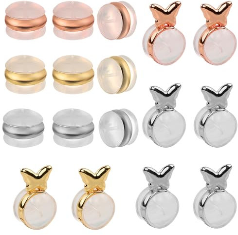 Focenat 10 Pares Tuercas Hipoalergenicas Cierres, Cierres Aretes, Protectores para Pendientes,Silicona de Repuesto para Pendiente,Sujeta y Levanta Pendientes, Pendientes Colgantes(Mariposa+Círculo)
