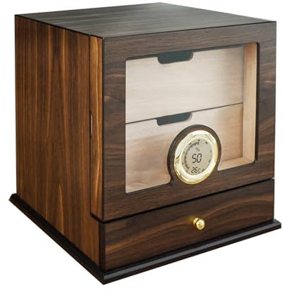 Velonx Humidor Schrank für Zigarren mit Digitalem Hygrometer & Befeuchter, Humidor Zigarren Kapazität - 100 Zigarren, 2 Schubladen + Zubehörfach, Präzise Feuchtigkeitskontrolle Cedar Wood