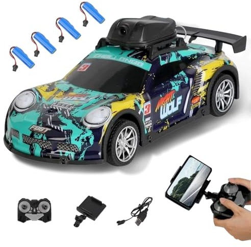 NULA Mini Drift RC Car for Adults Beginners, With Camera & LED Lights 4CH Electric Racing Sports Cars 2.4Ghz Remote Control Car Model Hobby Gift - RTR Version / 4 Battery