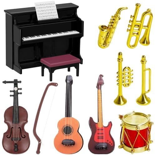 12 Stück Miniatur Zubehör,Puppenhaus Mini Musikinstrument Modell