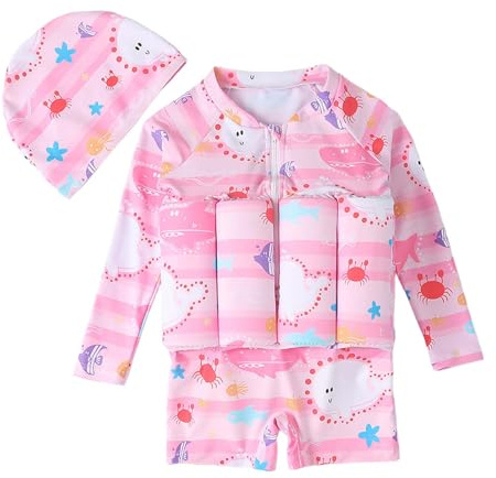 Bébé Fille et Garçon Combinaison Flottante Protection Solaire UV Maillot de Bain Float Une Pièce Costume avec Flotteurs Ajustables pour Natation Débutant Enfants