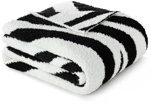 Exclusivo Mezcla Black Zebra Print Blanket, Ultra Soft and Warm Reversible Woven Knit Blanket, Lightweight Cozy Snuggly Throw for Couch Bed and Home Decor, 127x152 CM