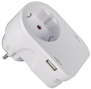 Ladesteckdose Multistecker Adapterstecker Schutzkontakt mit USB A+C Verteiler Mehrfachstecker 2-Fach 1 Schuko and 1 Euro Steckdosen senkrecht Weiss (85320)