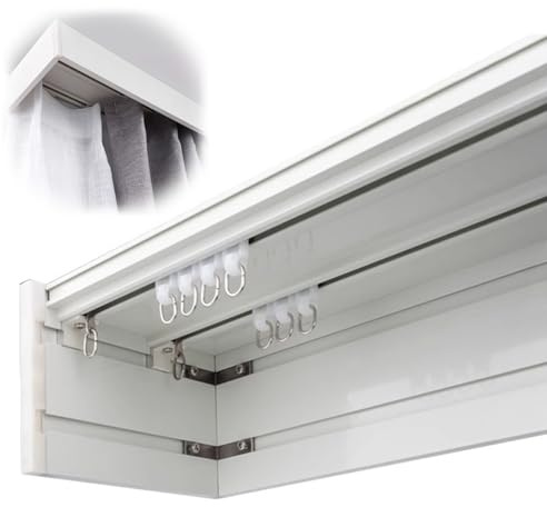 Tringle à rideaux en aluminium personnalisable avec double rail - Panneau décoratif robuste for cloison de séparation et rail de plafond(2.7m)