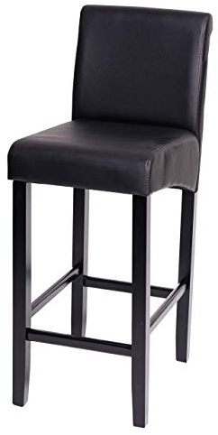 PROREGAL Barhocker gepolstert mit Lehne Sitzhöhe 75cm Holz Schwarz matt dunkle Beine Kunstleder Barstuhl Tresenhocker