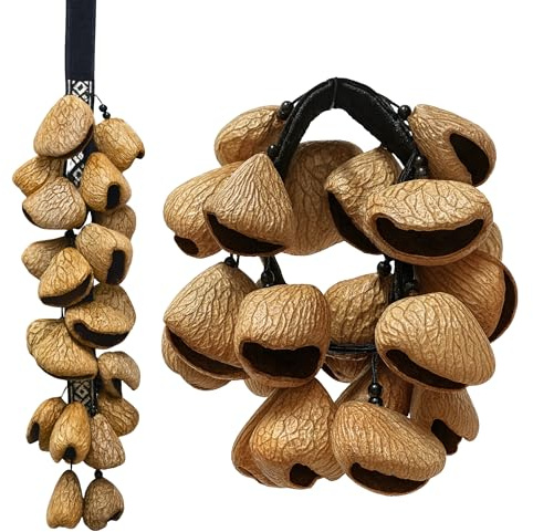 GMP Pangi Seed Shell Shaker/Nutshell Percussion Sound Effect, Comes with Rope or Bamboo Handle/Strap, Authentic Traditional Rattle (Wearable Strap)