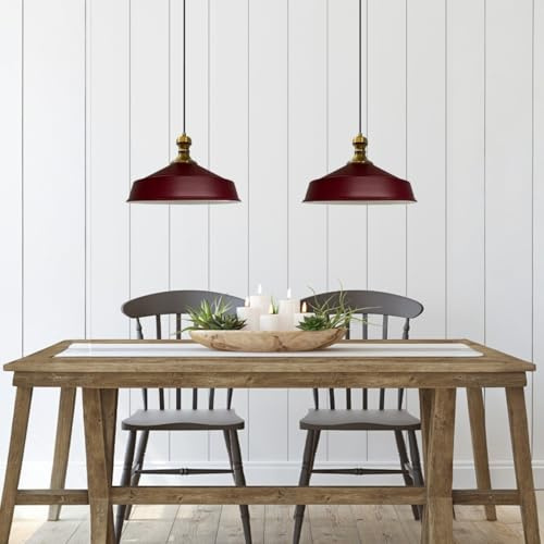 bamyum Asletl Hängelampe Ø41 cm, Pendelleuchte Vintage, Industrial aus Metall E27, Wohnzimmerlampe Hängend, Esstisch, Küchenlampe Burgunderrot