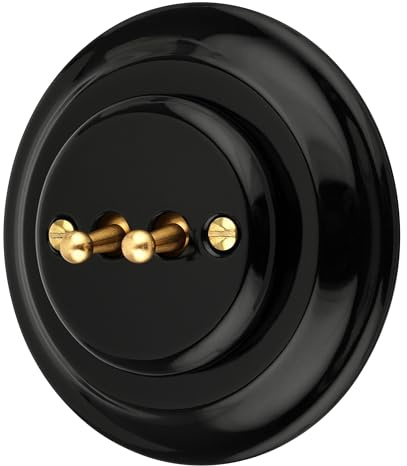Unterputz Porzellan Retro Toggle Brass Doppelschalter, All-in-One, Serie PR1 schwarz