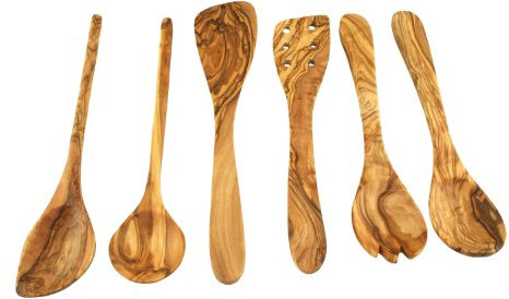 D.O.M. Set de cuisine de 6 pièces en bois d'olivier.