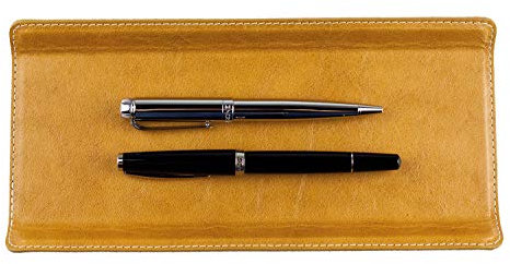 DELMON VARONE - Federschale aus Premium Leder Vintage Anilin braun - Echtleder Stiftablage für Kugelschreiber und Füller - Elegante Stifteschale mit schwerer Metalleinlage für Schreibtisch und Büro