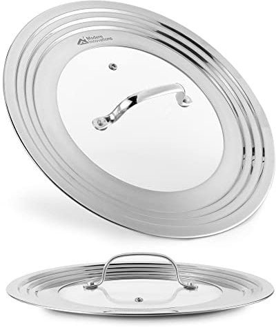 Modern Innovations Universal Lid with Tempered Glass Top for Pots & Pans, Fits 8.25, 9, 10, 11, and 12 Inch Cookware - Large Replacement Frying Pan Cover, Cast Iron Skillet Lids - Stainless Steel