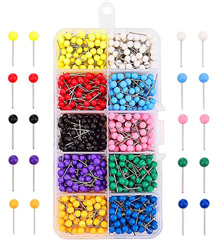 Sunmns 1000 Stück bunte Kartennägel Stecknadeln Kugelkopf mit Stahlspitze, 1/8 Zoll