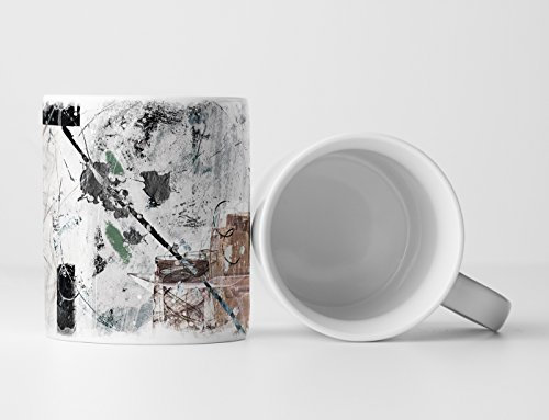 Eau Zone Design Abstrakt Tasse Geschenk hellgraue Grundierung; schwarz, braun, grün Elemente