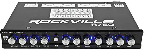 Rockville R7EQ 7 Band 1/2 Din Car Audio Equalizer, Front/Rear/Sub Outputs, Adjustable Frequencies, LED Indicators, Perfect for Car Audio Enthusiasts