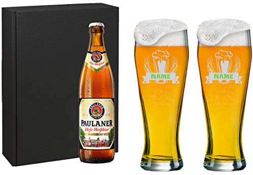 Anbobo Weizenbierglas Set [Bayern] mit individueller Gravur [Name] und [Motiv 02] - MeinGlas