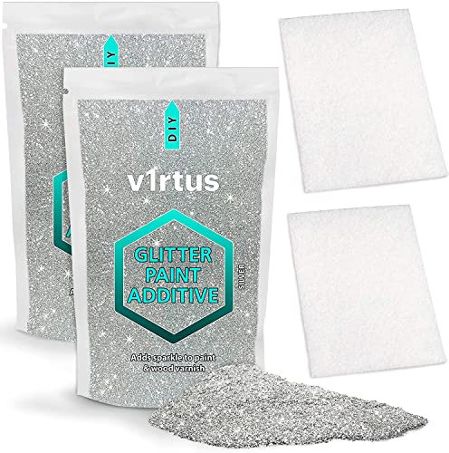 v1rtus Lot de 2 sacs de 100 g d’additif de paillettes argentées pour peinture et 2 tampons de polissage