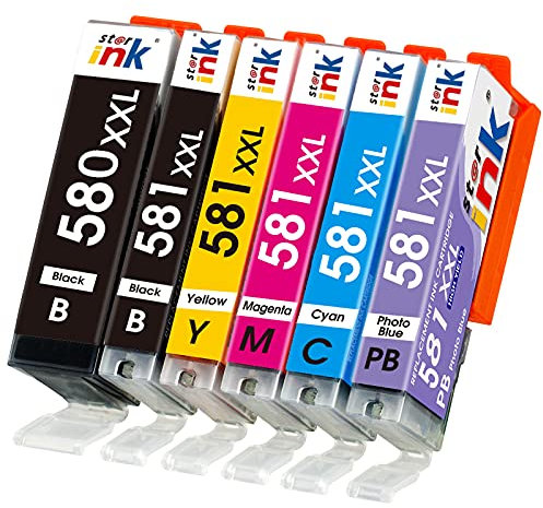 Starink CLI-581 PB PGI-580 XXL Kompatibel für Canon Druckerpatronen 580 581 Multipack für Pixma TS8150 TS8151 TS8152 TS8250 TS8251 TS8252 TS8350 TS8351 TS8352 TS9150 TS9155 (6 Pack inklusive 581 PB)