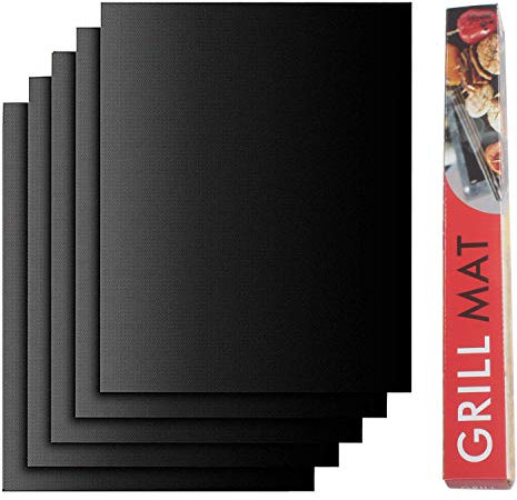 KOKOMALL BBQ Grillmatte 5er Set Antihaft Teflon Grill-und Backmatte Wiederverwendbar PFOA Frei Hitzebeständig für Gasgrill Holzkohle Elektrogrill 40 x 33 cm