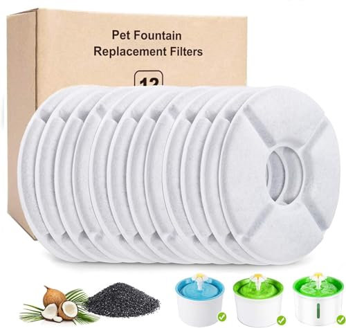 HuaTek 12-Pack Cat Water Fountain Filters, Filters for Pet Water Fountains,Cat Fountain Filter, Cat Fountain Replacement Filter for Automatic Pet Water Fountain Filters, Activated Carbon Filters