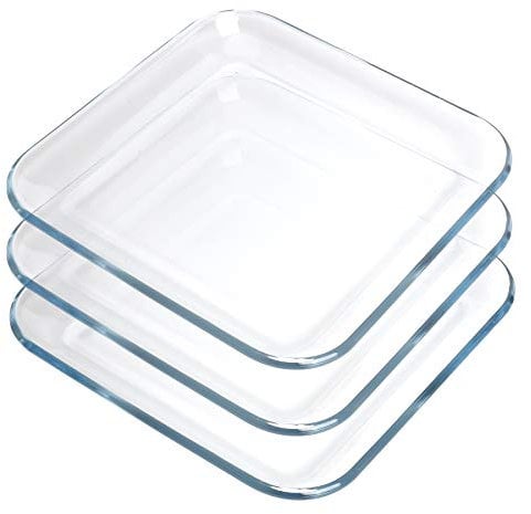 FOYO Lot de 3 assiettes à toast carrées transparentes en verre trempé de 17,8 cm
