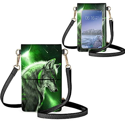 Biyejit Kleine Umhängetasche für Damen, Handy-Schultertaschen, Kartenhalter, Geldbörse, Touchscreen-Tasche, Galaxy Wolf, Einheitsgröße