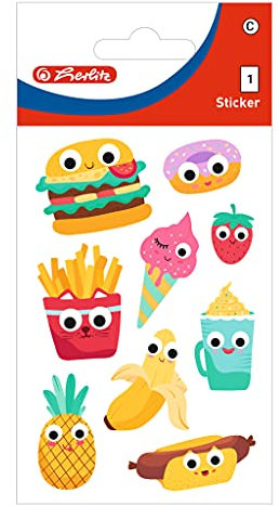 Herlitz 50034390 selbstklebende Sticker für Kids, Motiv: Funny Food, 10 x 1 Bogen