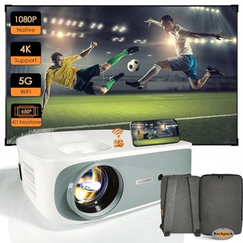 Projektor, Projector TECDIGBO C55 Beamer 4K 5G Bluetooth-Projektor 5 LCD ±50° 4D Keystone-Korrektur Nativer 1080P Full HD 12000Lumens Outdoor-Filmprojektor für Smartphone/Laptop/PC/DVD/TV/PS4