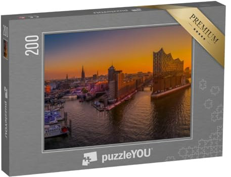 puzzleYOU: Puzzle 200 Teile „Sonnenaufgang über Hamburg mit der Elbphilharmonie“ – aus der Puzzle-Kollektion Flüsse & Seen