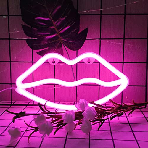 ENUOLI Lippe Neonzeichen Lippe Neonlicht LED Neon Wall Zeichen Rosa Neonlicht Zeichen USB/Batteriebetriebene Nachtlichter für Schlafzimmer Kinderzimmer Hotel Shop Restaurant Spiel Büro Wand Party S