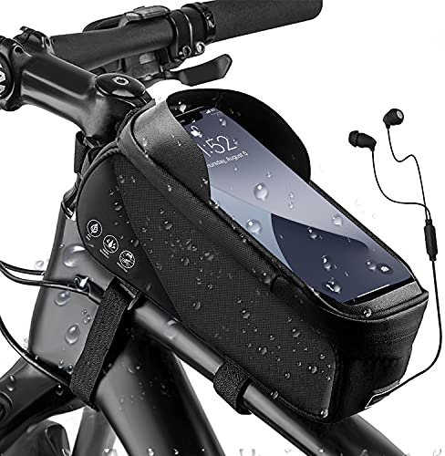 Eyein Fahrradrahmentasche, wasserdicht, für Fahrradschlauch mit Kartenhalterung, Touchscreen und Reflektortasche (schwarz)