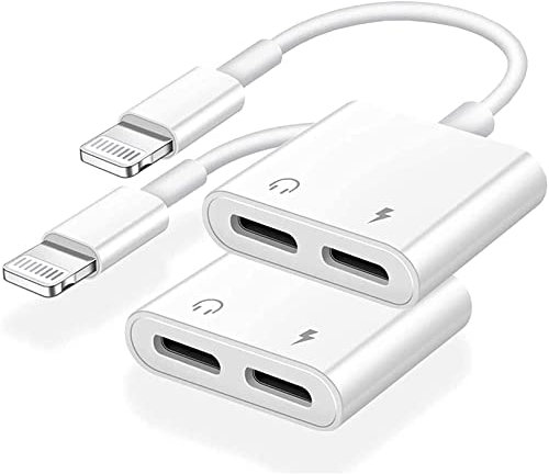 Apple MFi Certified 2 Pack iPhone Lightning Adapter, Dual Lightning AUX + Charger Adapter Dongle Cable Splitter Compatible with iPhone 13/12/11/SE/X/XR/XS/8/7/6 Support Call+Charging