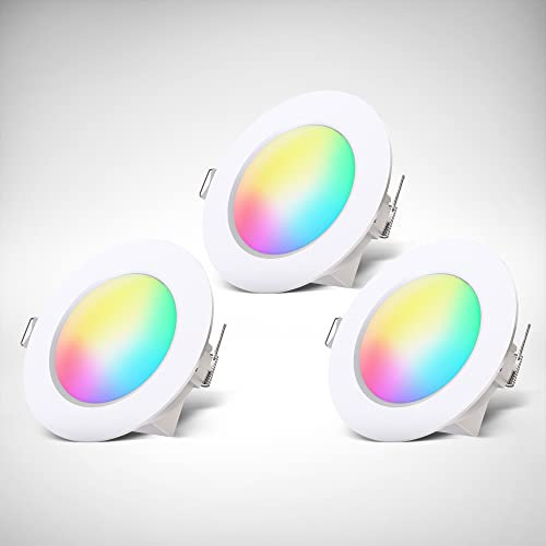 B.K.Licht - 3er Set LED Bad Einbaustrahler 230V mit Fernbedienung, buntes RGB Licht, Lochmass 70mm, LED Spot, Deckenspots, Spots, Einbauleuchten, Einbauspots, Badezimmer, 92x45 mm, Weiß