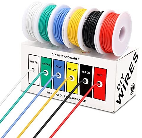 Coomoors Cable Eléctrico de Silicona de 0,32 mm², 6 Colores, 10 Metros, Calibre 22, Cables de Conexión, Kit Electrónico, Alambre de Cobre Estañado Trenzado, Flexible y Suave Para Bricolaje