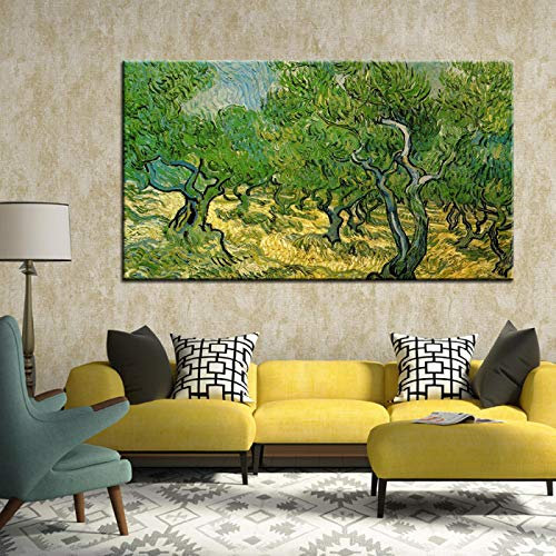 KADING Olivenbaum von Vincent Van Gogh Reproduktion Bäume Ölgemälde auf Leinwand Wandkunst Bilder für Wohnzimmer Wohnkultur 144x70cm(57x28in) mit Rahmen