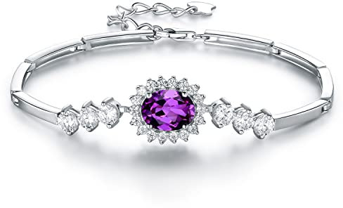 JIANGXIN 925 Sterling Silber Armbänder Damen Verstellbar Funkeln Birthstone Prinzessin Diana Armband Frauen Schmuck Geschenke für Mama Frau Mädchen mit exquisiter Geschenkbeutel (Amethyst)