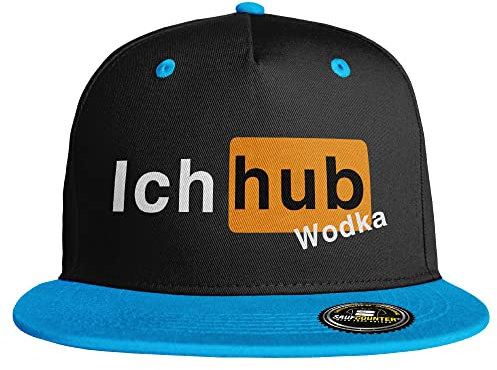 Ich hub Wodka Snapback Cap lustige Snapback mit Trinkspruch Ich hab Wodka hacke dicht voll Saufi besoffen Malle Saufen Bier Alk Alkohol Party (8 Farbvarianten), Farbe: Schwarz/Blau