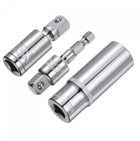 sourcing map Socket Accessory Set, 17mm Deep Socket 360° Rotatable Hex Shank Impact Driver Adaptor Universal Joints with 3/8 Drive