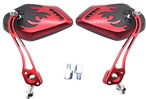 Weitwinkel Motorrad Rückspiegel,Asudaro 1 Paar Motorrad Seitenrückspiegel Motorrad Spiegel mit Flammenmuster Lenkerspiegel Seitenspiegel für Chopper Quad Roller Scoote,Rot