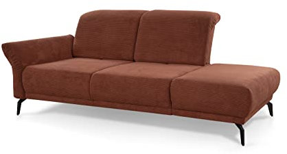 CAVADORE Recamiere Cooper / Luftige Chaiselongue mit Armteilverstellung, Kopfteilverstellung und Sitztiefenverstellung / 211 x 88 x 123 / Cord, Kupfer